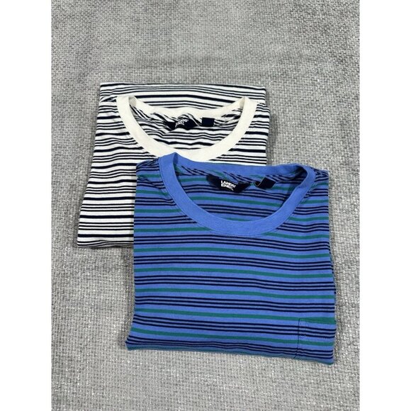 Lands End Shirt Mens XXL 50-52 White Blue Striped Lot Of 2‎ Super T Pocket - Picture 1 of 14